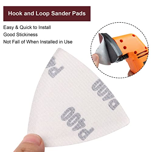 120 Pcs Triangle Sanding Pads, 400 Grits Detail Sander Sandpaper Hook and Loop Sanding Sheet,3-1/8"(80mm) Triangular Sandpaper for 3-1/8" Oscillating Multi Tool, No Holes - size: 400 Grit, style: No Hole