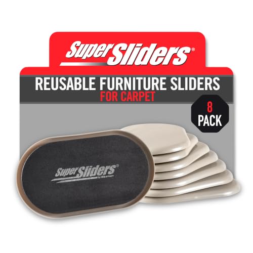 Super Sliders 3-1/2" x 6" Small Oval Reusable Furniture Sliders for Carpet, Anti-Slip Protective Furniture Moving Pads for Beds, Sofas, Dressers, Set of 8, Beige - size: 3-1/2 x 6 Inch Oval, style: For Carpet