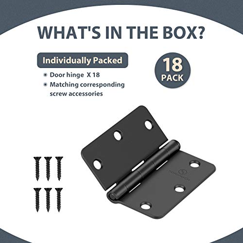 Door Hinges 3 1/2 Inch Matte Black 3.5 Inch Interior Hinges 1/4" Radius Iron Hinge 3 ½"x 3 ½" Door Hardware - 18 Pack - color: Matte Black-1/4" Radius