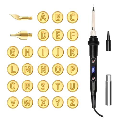 Wood Burning Kit, Wood Burning Tool with 26 Letters Copper Mold, Adjustable Temperature Professional Wood Burner Pen for Embossing Carving Soldering