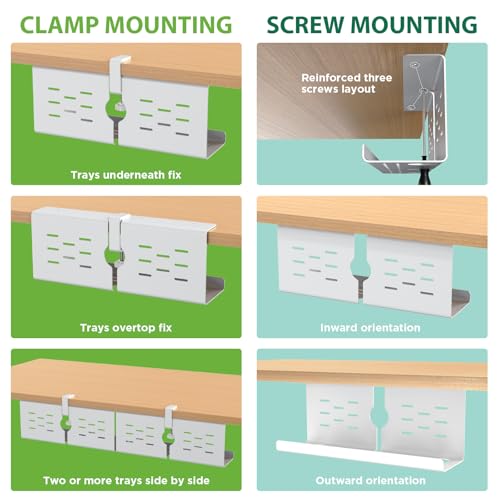 KEEGH 16 in Under Desk Cable Management Tray, Capacity Cable Tary, 3 Pack - color: White, size: 3 Pack