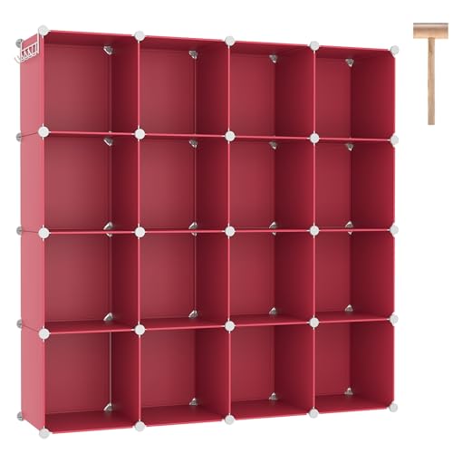 C&AHOME 16 Cube Storage Organizer Cube Shelves Units Storage Cubes, Red - color: Red