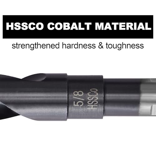 5/8 Drill Bit for Metal and Hardened Steel, M35 Cobalt 1/2 Inch Reduced Shank Industrial Grade Heavy Duty Drill Bit, with Index Storage Case - size: 5/8 in