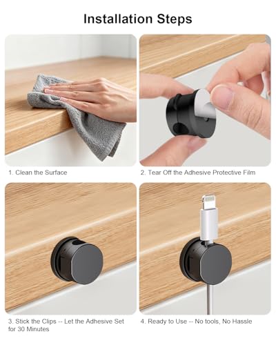 OneLeaf 8 Pack 360° Rotatable Strong Magnetic Cable Clips Cord Holder for Nightstand, 1s Lock Phone Charger Holder, Adhesive Magnetic Cord Clips for Home/Office/Car/Game Station, Smooth Adjustable