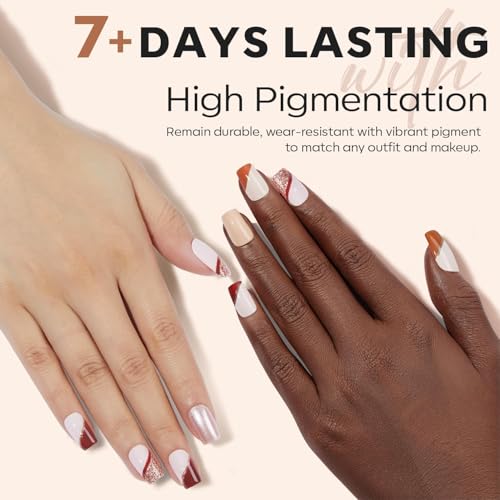 modelones Nail Polish Set 6 Colors, Fall Winter Brown Nude Silver Glitter Nail Polish Skin Tone Collection Quick Dry Mini Manicure DIY Nail Art Salon Home Gifts For Women Girl - color: A7 Gold Fall