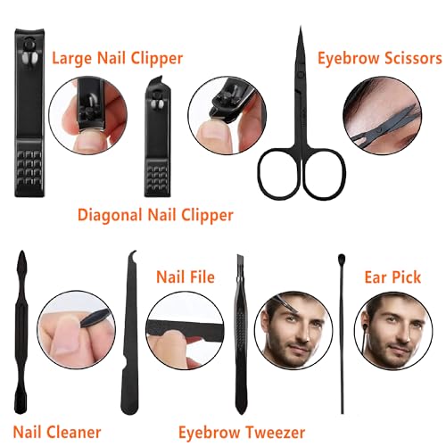 Manicure Set Men Nail Clipper Set Personal Care Nail Grooming Kits Travel Nail Care Set Manicure Tools Fenlebeneil Nail Clippers Pedicure Kit Basic Nail Care Tools Gift for Men Women - color: Black-orange