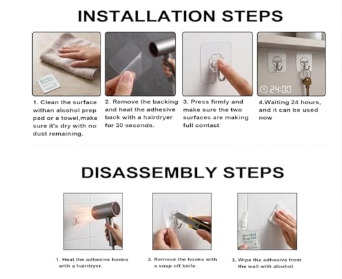 Adhesive Wall Hooks, Clear, Plastic, Heavy Duty, 16 Pack