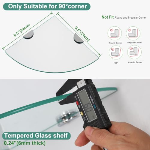 3 Pack Glass Corner Shower Shelves, Tempered Floating Glass Shelves Wall Mount, Shower Caddy Organizer, Bathroom Corner Shelf with Zinc Alloy Brackets for Bathroom, Kitchen, Living Room - size: 3 PACK Without Rail