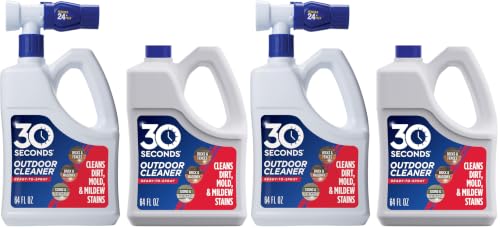 30 SECONDS Outdoor Cleaner 4 Pack with Hose End Sprayer - Cleans Stains from Algae, Mold and Mildew on Vinyl Siding, Deck, Patio, Brick and More - size: 64 Fl Oz (Pack of 4)