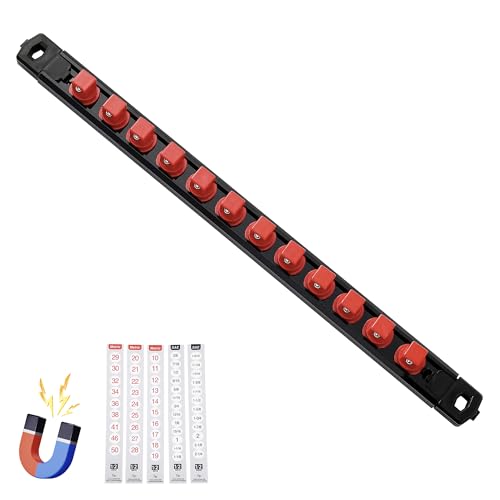 Reniteco Magnetic Socket Organizer, 1/2-Inch Drive ABS Sockets Rail, Heavy Duty Sockets Holder, Socket Rack Kit 1/2-Inch x 14 Clips - color: Red, size: 1/2" DR