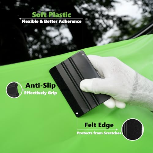 2-Pack Felt Edge Squeegee Tool for Vinyl Wrap & Wallpaper Smoothing, Plastic Scraper with Replacement Fabric Felts, Anti-Scratch Applicator for Car Window Tint, Glass Film & Craft Decals - color: Blue&black