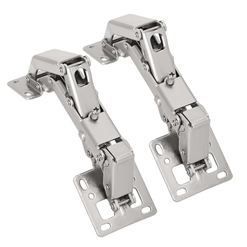 BADALU 1 Pair 175 Degree Frameless Soft Close Cabinet Hinges, Heavy Duty Hidden Hydraulic Lazy Susan Hinges Concealed for Corner Cabinet, Cupboards, Wardrobe(No Cup Grooving) - style: 175 Degree Frameless Soft Close Cabinet Hinges - 2 Pack