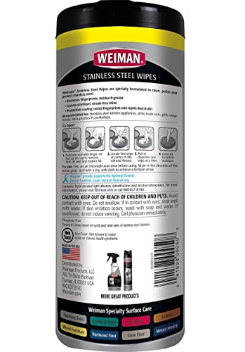 Weiman Stainless Steel Cleaning Wipes [2 Pack] Removes Fingerprints, Residue, Water Marks and Grease From Appliances - Works Great on Refrigerators, Dishwashers, Ovens, Grills and More - style: 30 Count (Pack of 2)