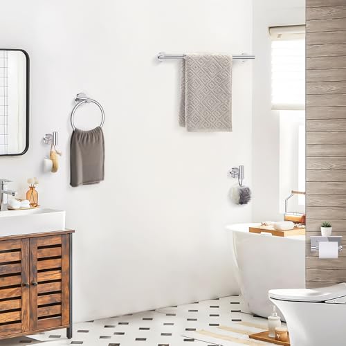 TQKAG 5 Piece Bathroom Towel Holder, Polished Chrome Bathroom Hardware Set | SUS304 Stainless Steel, 23.6" Toilet Paper Holder with Shelf, Towel Racks for Bathroom Wall Mounted, Towel Bars - color: Polished Chrome, size: 5-Pieces Set-A
