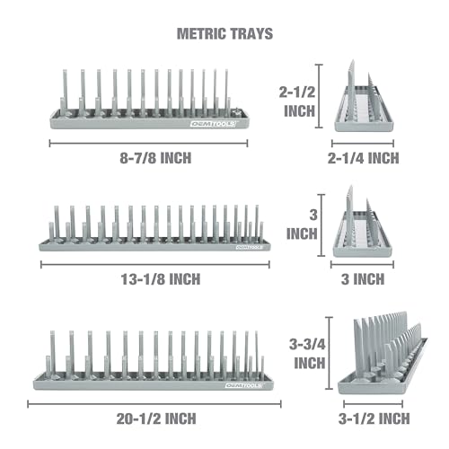 OEMTOOLS 22413 6-Pc SAE & Metric Socket Tray Set for Sizes 1/4", 3/8”, 1/2" - color: Red/Grey