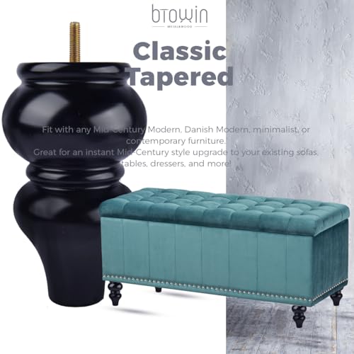 6 inch Solid Wood Turned Furniture Legs 4Pcs with M8 Bolts, Black - color: Black, size: 6" (15cm)