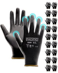 PACIFIC PPE PU Coated Grip Work Gloves, Touchscreen, Seamless Knit, Large - color: Black (18 Pairs), size: Large(Fits like M)