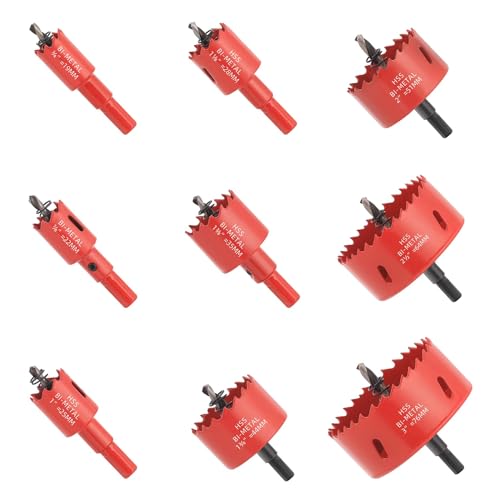 Bi-Metal Hole Saw Kit - 9 Pcs General Purpose Hole Saw Drill Bits, Sizes 3/4" to 3", HSS Hole Cutter with Arbor & Pilot Bit - Ideal for Wood, Plywood, Cornhole, Ceiling, and Drywall - size: 19-76mm