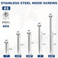 #8 x 2.5 Stainless Steel Deck Screws, 150Pcs 410 Grade Stainless Steel - size: #8 × 2-1/2"