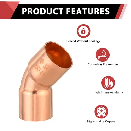 10 Piece EFIELD 3/4" C X C Copper 45 Degree Short Turn Elbow - size: 3/4"x 3/4", style: 45 Degree