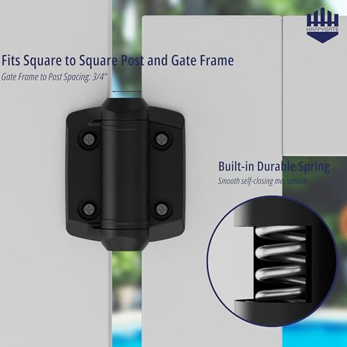 Self Closing Gate Hinges Adjustable Tension with Safety Cap, 2Pcs