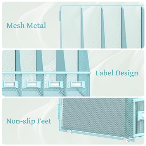 SUPEASY Desk Organizers Metal Desk Magazine File Holder with 5 Vertical Compartments Rack File Organizer for Office Desktop, Classroom, Home Workspace, Blue - color: Blue, size: Small