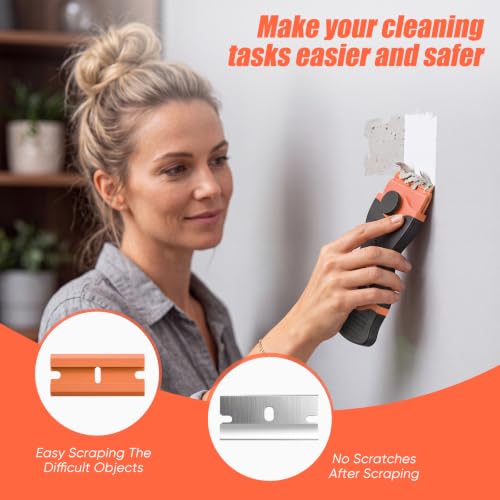 2 Pack Double-Ended Razor Blade Scraper, 30 Blades (Orange) - color: 2 Orange