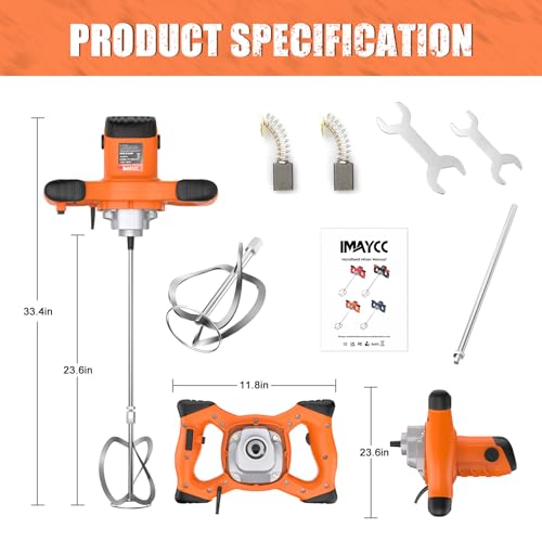 IMAYCC Handheld Concrete Mixer, Portable Cement Mixer,110V 6 Speed Mixing Drill, 2100W Drill Mixer for mud,Motar,Paint, Grout, Plaster,Thinset etc. - color: Orange