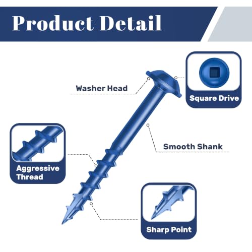 Mellewell #8 x 2 Blue Coated Pocket Hole Screws, Square Drive Self Tapping Wood Screws, Coarse Thread Anti-Rust Coated Wood Screw, 65MM 150MM Drive Bits Included, Carbon Steel, 300 PCS - color: Blue, size: #8 x 2"
