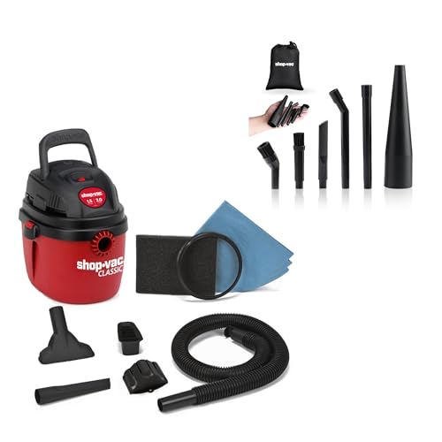 Shop-Vac 1.5 Gallon 2.0 Peak Wet Dry Vacuum + 6pc Micro Cleaning Nozzle Kit, 1-1/4" Detailed-Cleaning Attachments