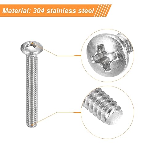 uxcell #8-32x1-1/4 Pan Head Machine Screws, 304 Stainless Steel 18-8 Screw, Phillips Drive, Fully Threaded, Bright Finish, Pack of 20 - size: #8-32x1-1/4"