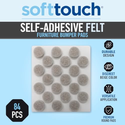 SoftTouch 3/8" Round Mini Self-Stick Furniture Slider Felt Pads for Hard Surfaces, Noise-Reducing Adhesive Furniture Moving Pads for Beds, Sofas, Dressers, 84-Count, Beige