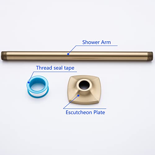 Ceiling Mount Shower Arm with Flange, 12 Inch(300mm) Shower Arm, Brushed Gold Straight,SW-91038-12BG. - color: R-angle Square Flange-12" Brushed Gold
