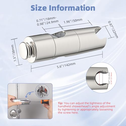 Hibbent Adjustable Shower Head Holder for Slide Bar, Universal 18.5-25mm Handheld Showerhead Bracket, Sprayer Holder with Hanging Design, No Drill Installation, Brushed Nickel - style: Brushed Nickel