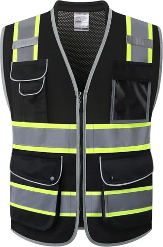 JKSafety Hi Vis Safety Vest for Men Women Cushioned Collar JK101 Black S - color: Jk101-black, size: Small