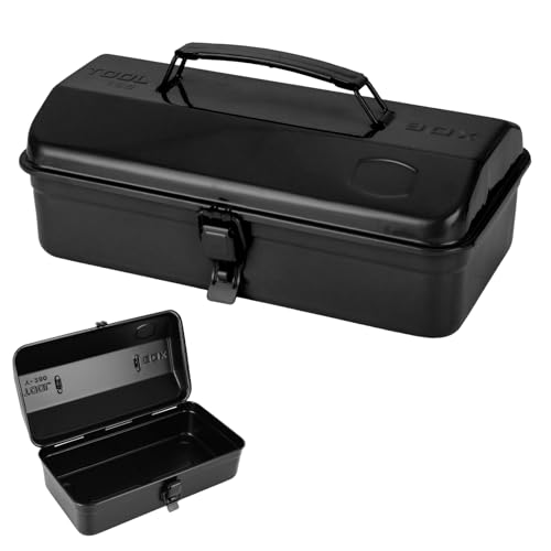JMIATRY 12Inch Black Small Tool Box Metal Mini Tool Box with Locking Latch