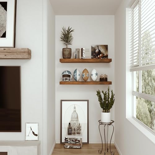 Vivelove Deep Floating Shelves for Wall 24 inches Set of 2, Rustic Brown - color: Rustic Brown, size: 24”wx9.1”dx1.6”h