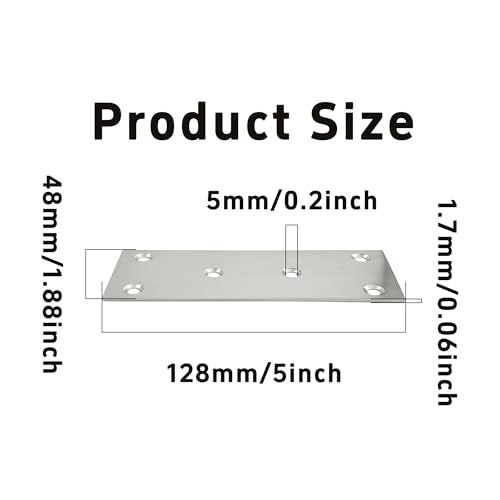 4pcs 5''x1.9'' Stainless Steel Flat Mending Plate, Heavy Duty Joining Plate Bracket Fixing Brace, Straight Brace Bracket for Furniture, Wood, Shelves, Cabinet (Silver) - size: 128*48mm-Silver