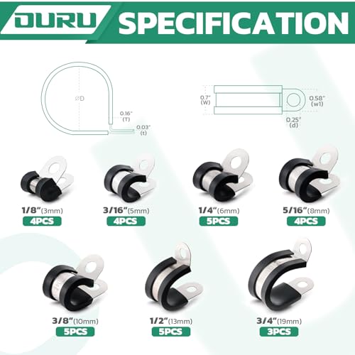 OURU 30PCS Cable Clamps Assortment Kit,Rubber Coated, 1/8"-3/4" 7 Sizes - size: 30pcs - 1/8", 3/16", 1/4", 5/16", 3/8", 1/2", 3/4"