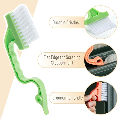 Slick- Window Track Cleaning Brush, 2 Pack, Orange/Green Ergonomic Handle, Built-in Scraper, Multipurpose, Window Track Cleaning Tools - color: Orange/Green, size: 2 Pack
