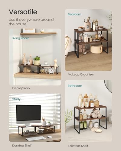 SONGMICS Cabinet Organizer Shelf, Set of 2 Spice Rack, Kitchen Storage - color: Natural Walnut + Matte Black, size: 15.6"w