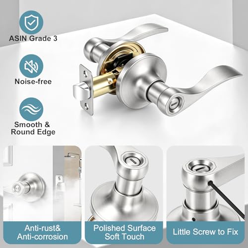 Privacy Door Levers Interior Door Handles, Keyless Interior Door Knobs for Bedroom Bathroom, Heavy Duty Zinc Alloy Reversible Interior Door Handle (10 Pack Brushed Nickel)