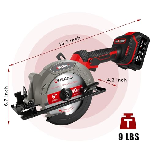 6" Cordless Circular Saw, 21V Compact Wireless Circular Saw, 4.0Ah Battery, 5800RPM, Max Cut 2-1/6" (90°), 1-1/4" (45°),w/40T & 60T Blades,Fast Charger (1Hr),Applicable to Wood,Aluminum & Plastic