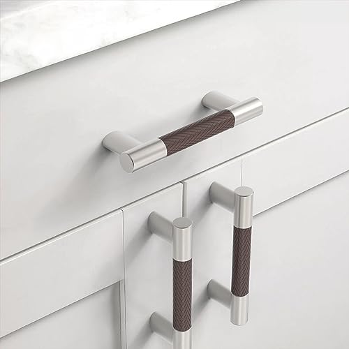 Brown & Nickel Knurled Cabinet Handles Kitchen Pulls 3 Inch 10 Pack - color: Brown and Nickel, size: 3" Hole Center