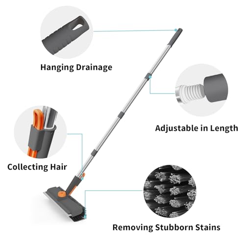 AIR U+ Floor Scrub Brush with Long Handle, 3-in-1 Rotating Head & Squeegee - color: Gray, size: 1 PACK
