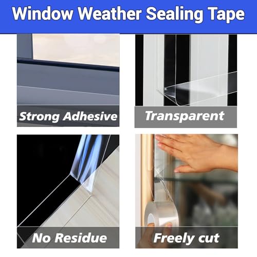 Window Weather Sealing Tape 2 Inch x 33 FT Weather Stripping Residue-Free Clear Window Draft Isolation Sealing Film Caulk Tape for Doors and Shower Glass Gaps Bathroom - size: 2in X 33 FT X 7.87Mils Thickness