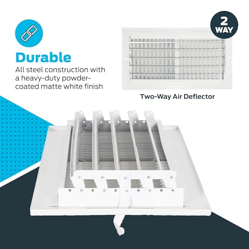 EZ-FLO 14 x 6 Inch (Duct Opening) Air Vent Cover for Wall or Ceiling, Two-Way Ventilation Register, Solid Steel HVAC Register Cover, White, 61613 - size: 14 in. x 6 in.