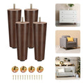 Yes4All 6-Inch Round Wooden Furniture Legs Set of 4, Adjustable Replacement Feet for Couch, Bed, Dresser, and Ottomans, Tapered Legs with Levelers, Brown Wood Components for Tables and Chairs