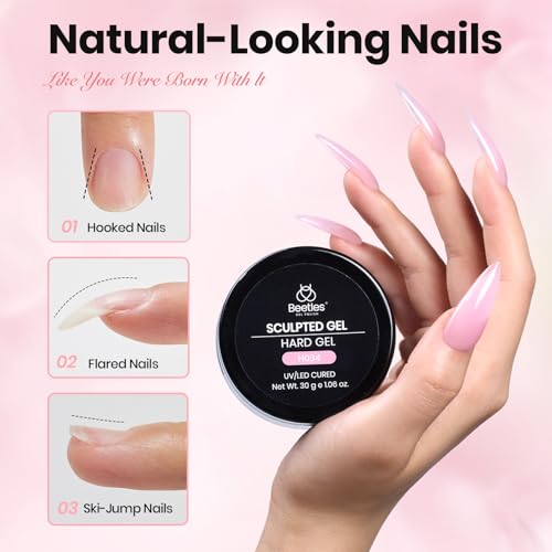 Beetles Hard Gel Nail Extension Kit, 3 Colors with Medium Oval Tips - color: Clear Nude Pink Soft Ease with Medium Oval Nail Tips 3 x 30 g