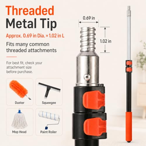 1.4–3 FT Telescoping Pole, Paint Roller Extension Handle with Threaded Metal Tip for Indoor Painting, Dusting & Window Cleaning - size: 3 FT Orange